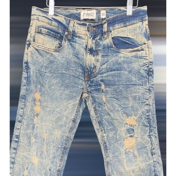 FWRD Denim Tall Men’s W30 L36 Bootcut Patched Distressed Jeans - Picture 3 of 10